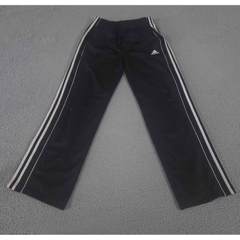 Adidas Pants Boys L 14/16 Black Straight Leg Polyester 3-Stripe Track Athletic